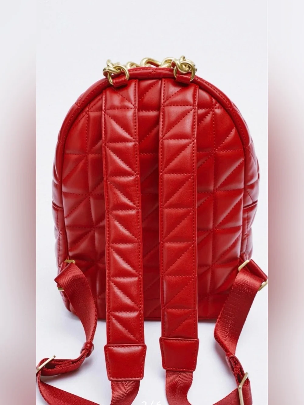 Zara Quilted Faux Leather Backpack Red EUC